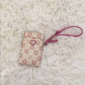Coach Pink and Beige Wallet with Strap